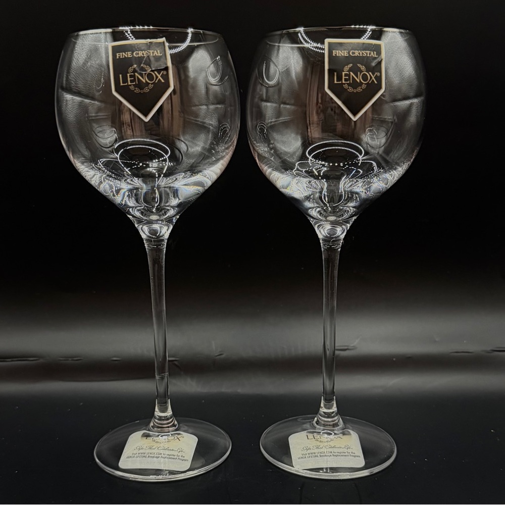VTG Lenox Solitaire Platinum Rim Signature Wine‎ 8" Goblets Set of 2 Germany
